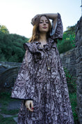 Load image into Gallery viewer, Lowri Dress in Umber Ulvaag Dragon Print