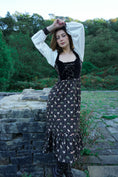 Load image into Gallery viewer, Stevie Midi Dress in Coal Folklore Ribbon Print