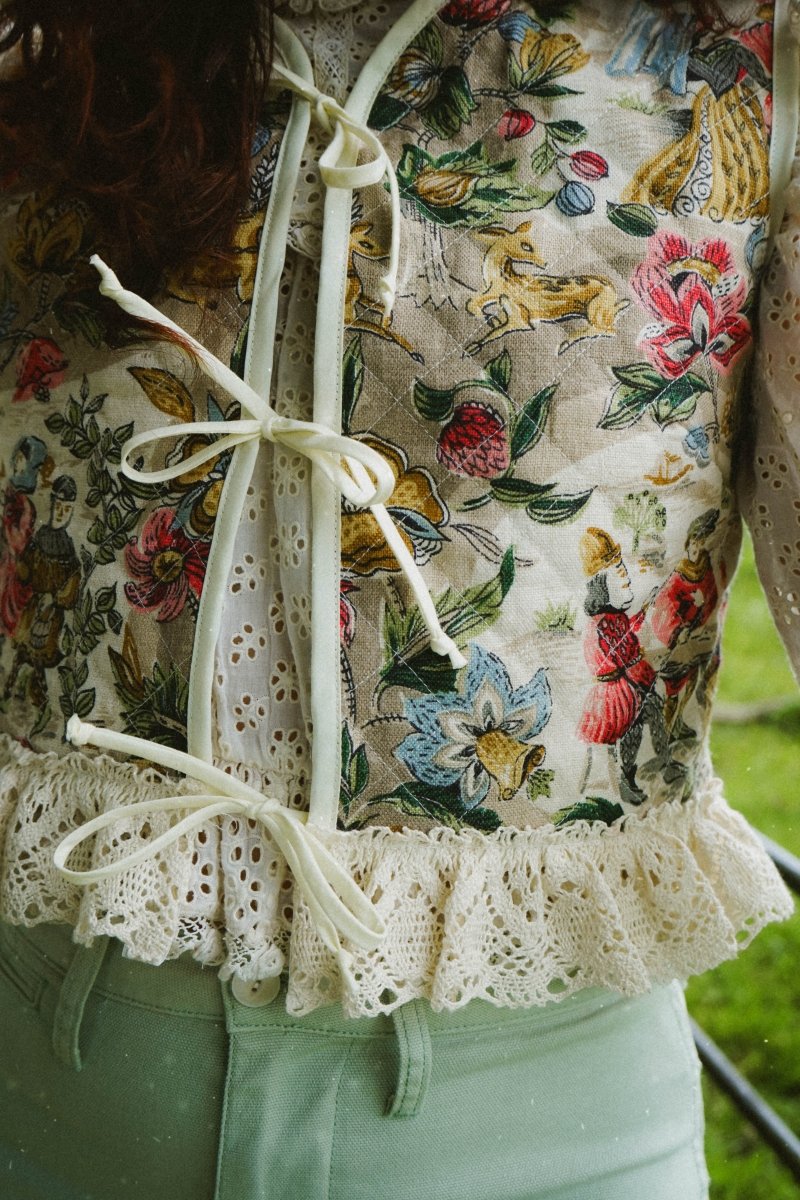 Alys Waistcoat in Vintage Medieval Print - Olivia Annabelle - original_value - medieval - historical