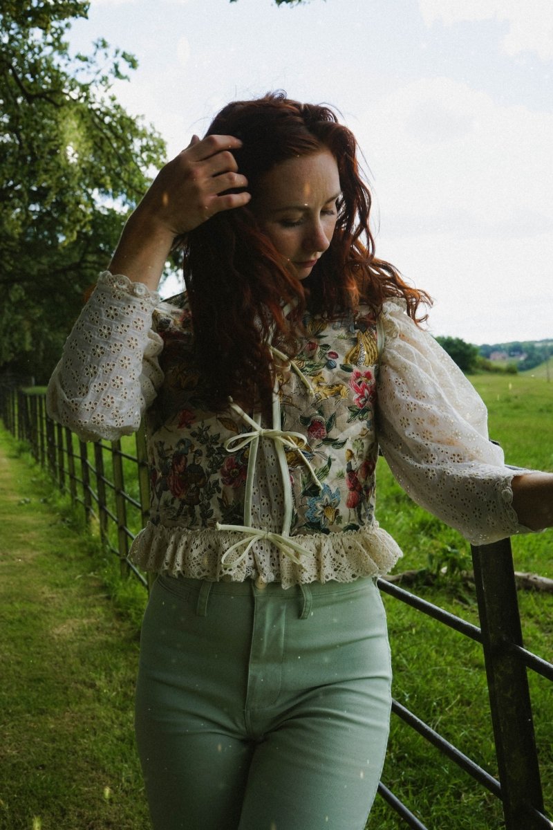 Alys Waistcoat in Vintage Medieval Print - Olivia Annabelle - original_value - medieval - historical