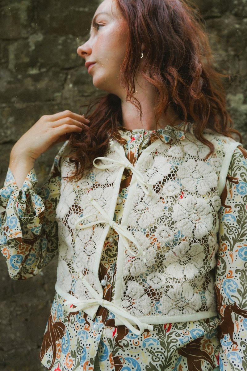 Alys Waistcoat in Vintage Tufted Lace - Olivia Annabelle - original_value - medieval - historical