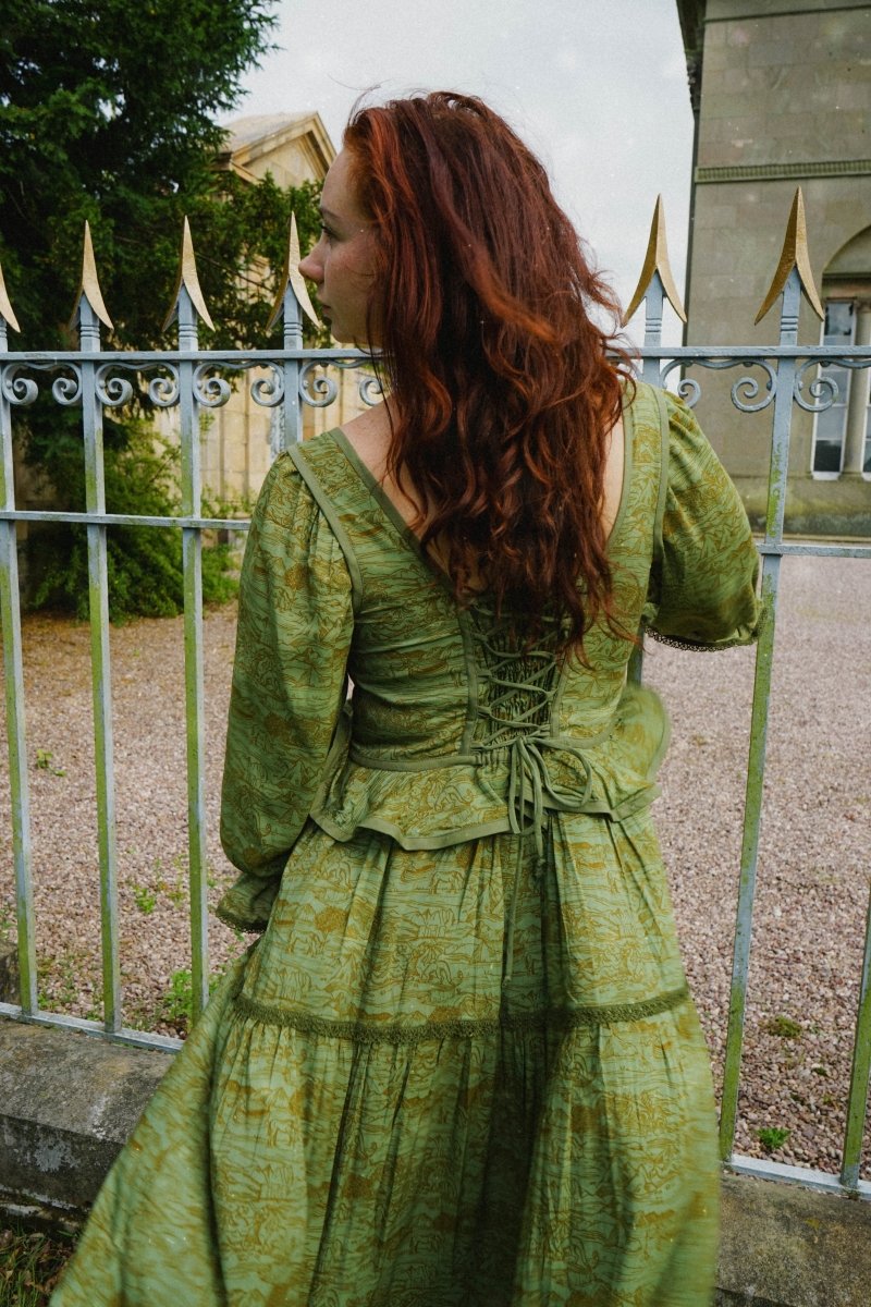 Carys Dress in Green Arthur Print - Olivia Annabelle - original_value - medieval - historical