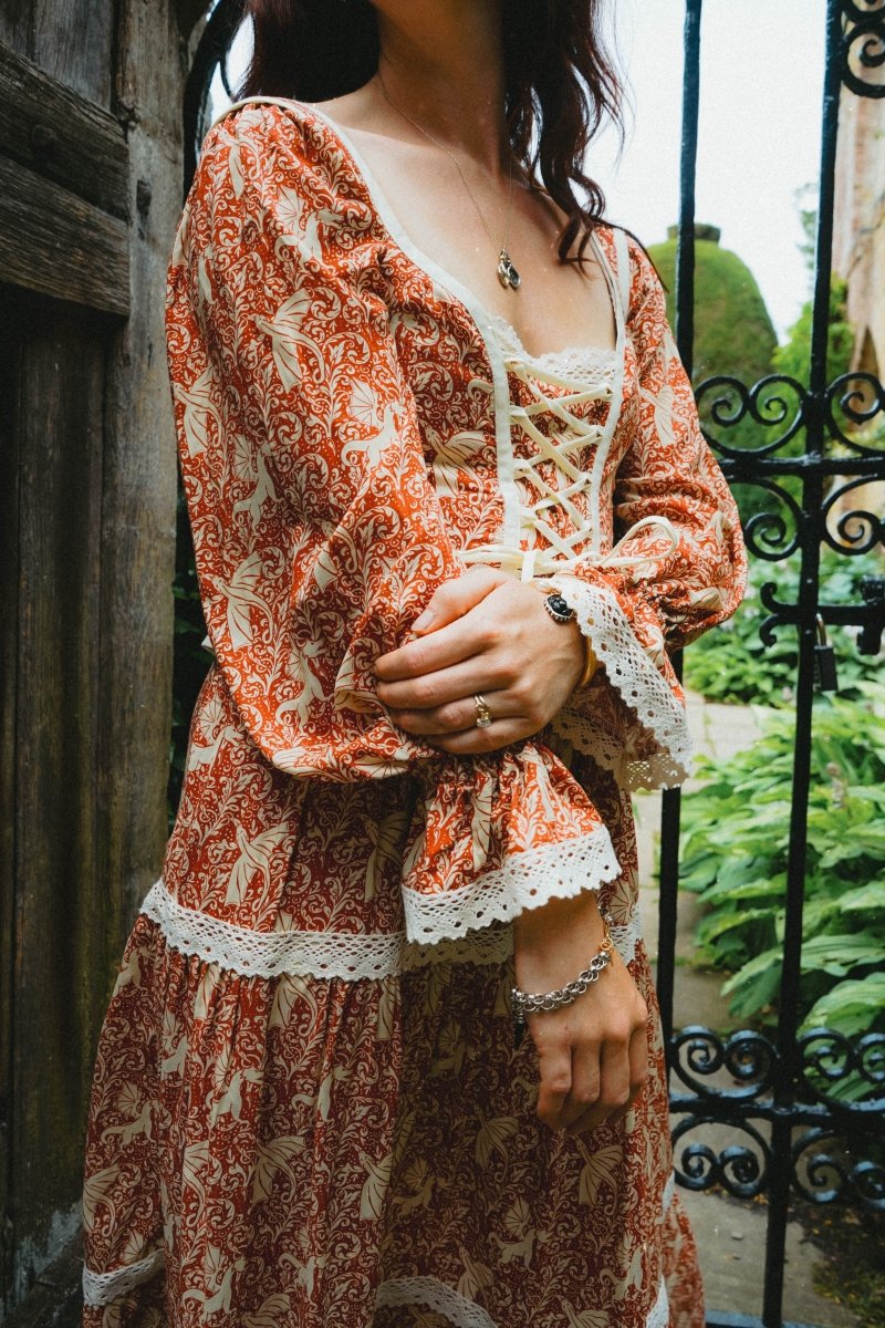 Carys Dress in Red Draco Print - Olivia Annabelle - original_value - medieval - historical