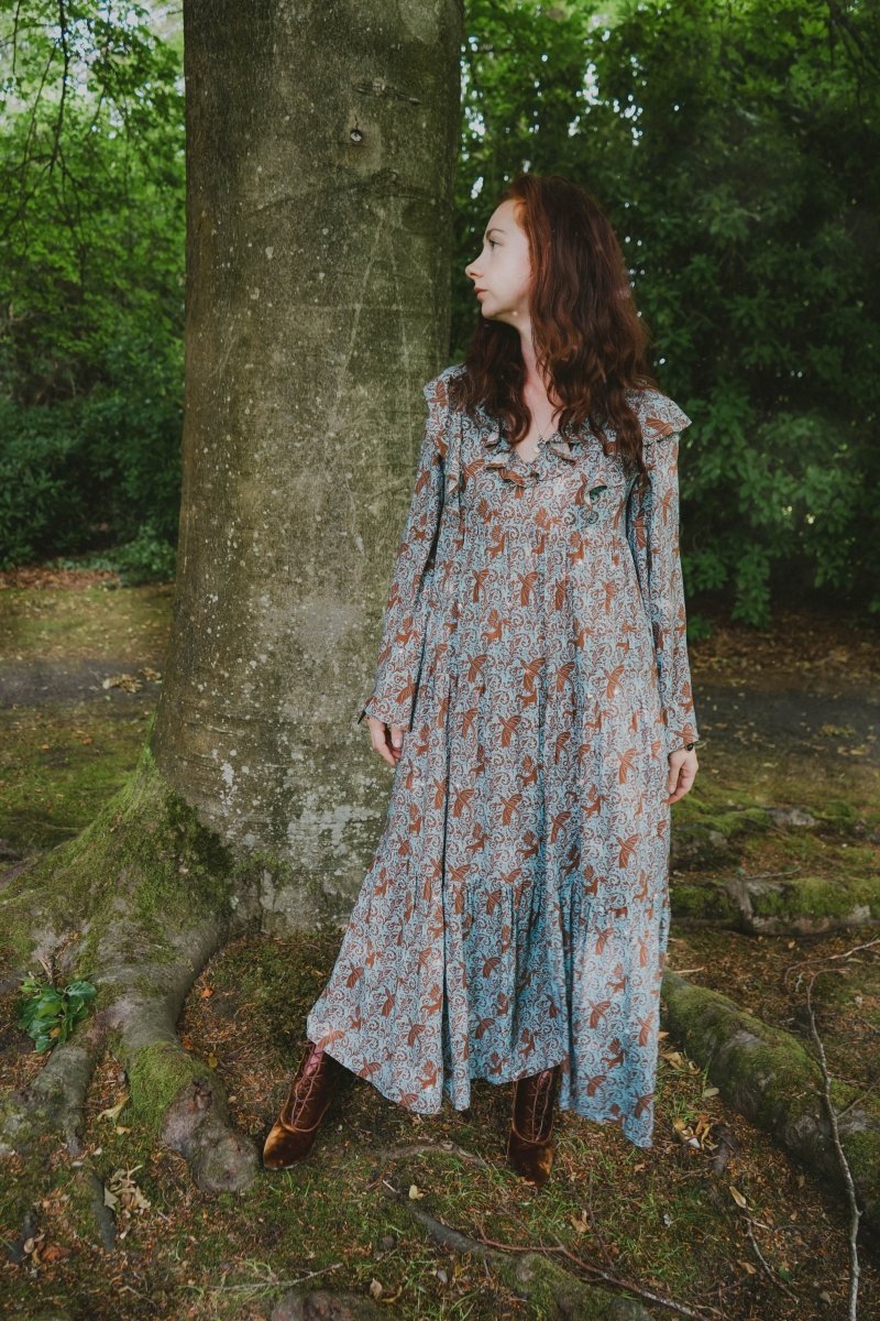 Lowri Dress in Cornflower Draco Print - Olivia Annabelle - original_value - medieval - historical