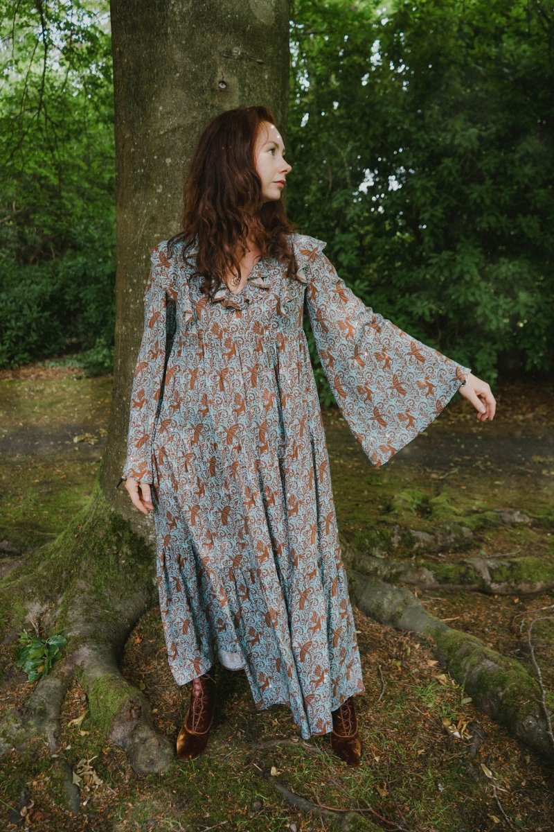 Lowri Dress in Cornflower Draco Print - Olivia Annabelle - original_value - medieval - historical