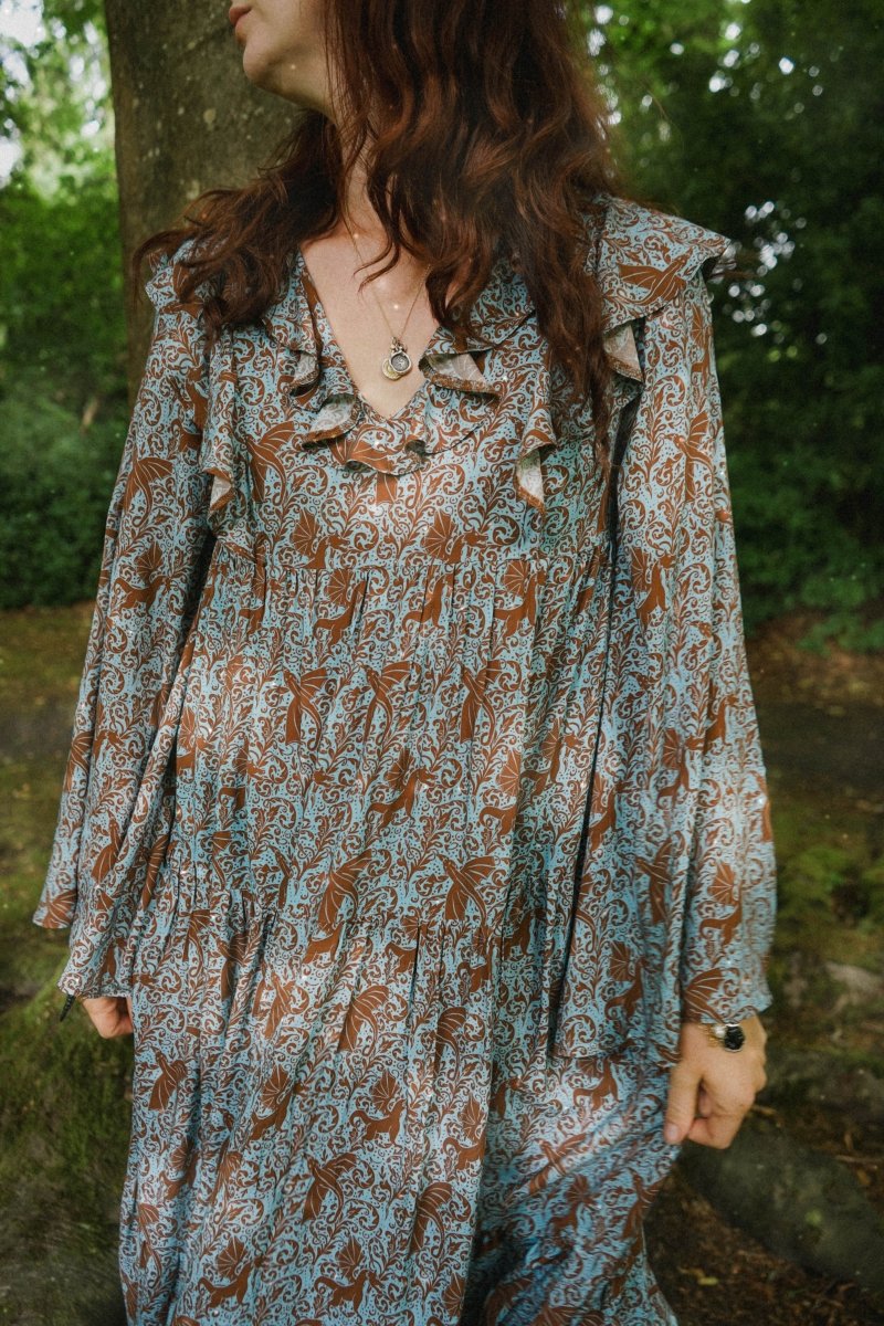 Lowri Dress in Cornflower Draco Print - Olivia Annabelle - original_value - medieval - historical