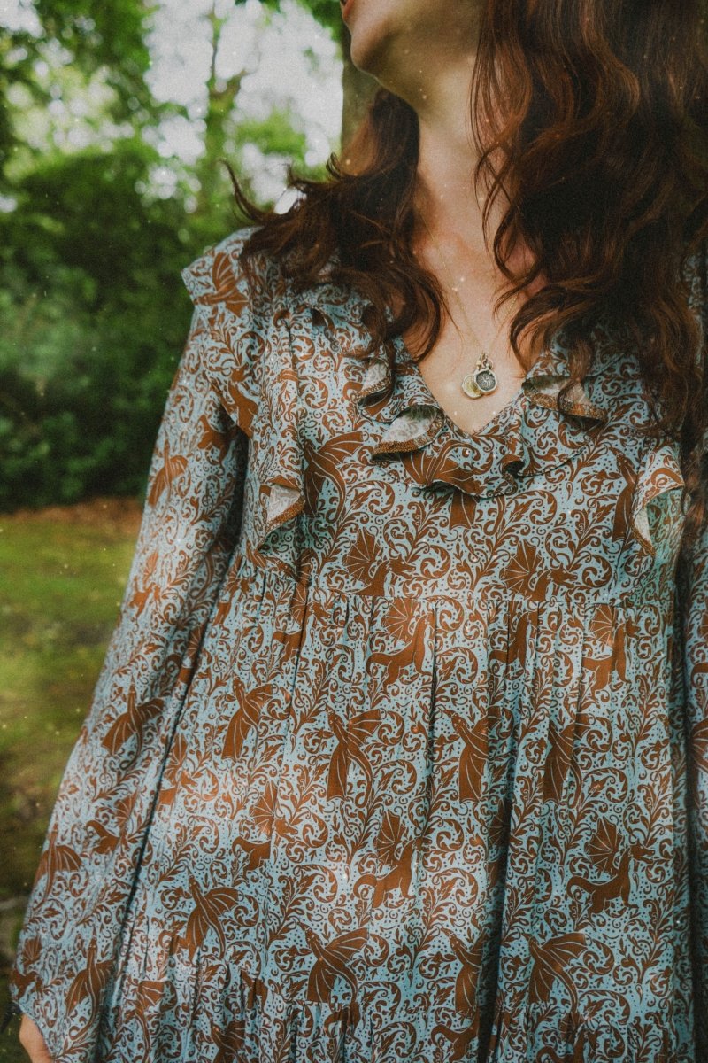 Lowri Dress in Cornflower Draco Print - Olivia Annabelle - original_value - medieval - historical