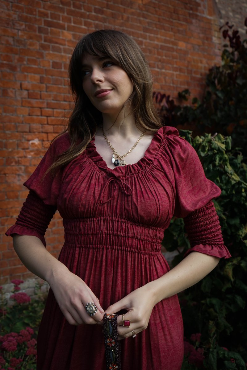 Marian Dress in Wine Arthur Print - Olivia Annabelle - original_value - medieval - historical