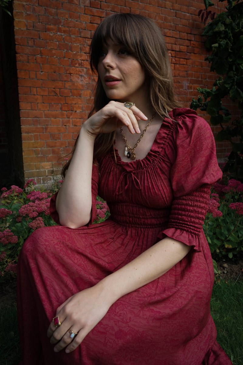 Marian Dress in Wine Arthur Print - Olivia Annabelle - original_value - medieval - historical