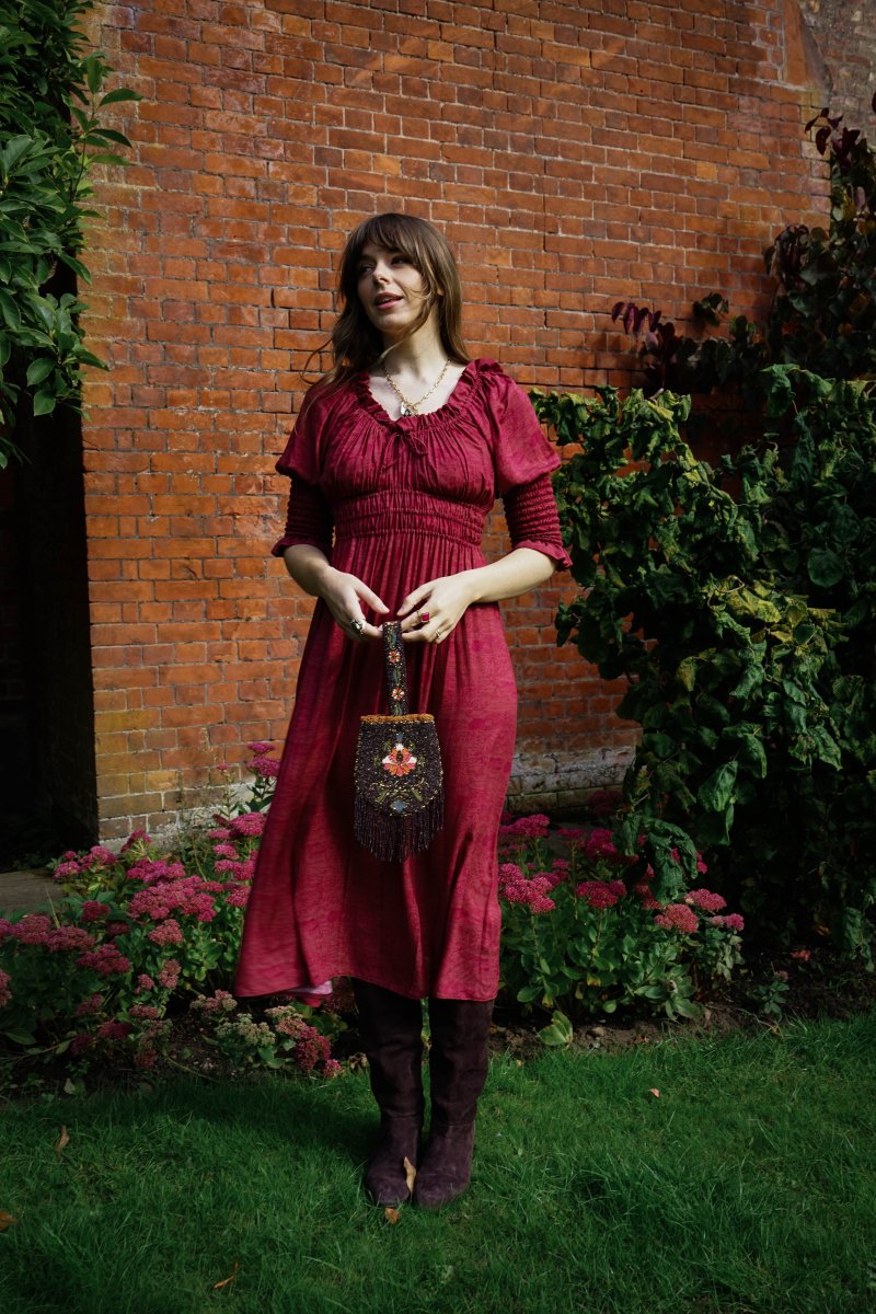 Marian Dress in Wine Arthur Print - Olivia Annabelle - original_value - medieval - historical