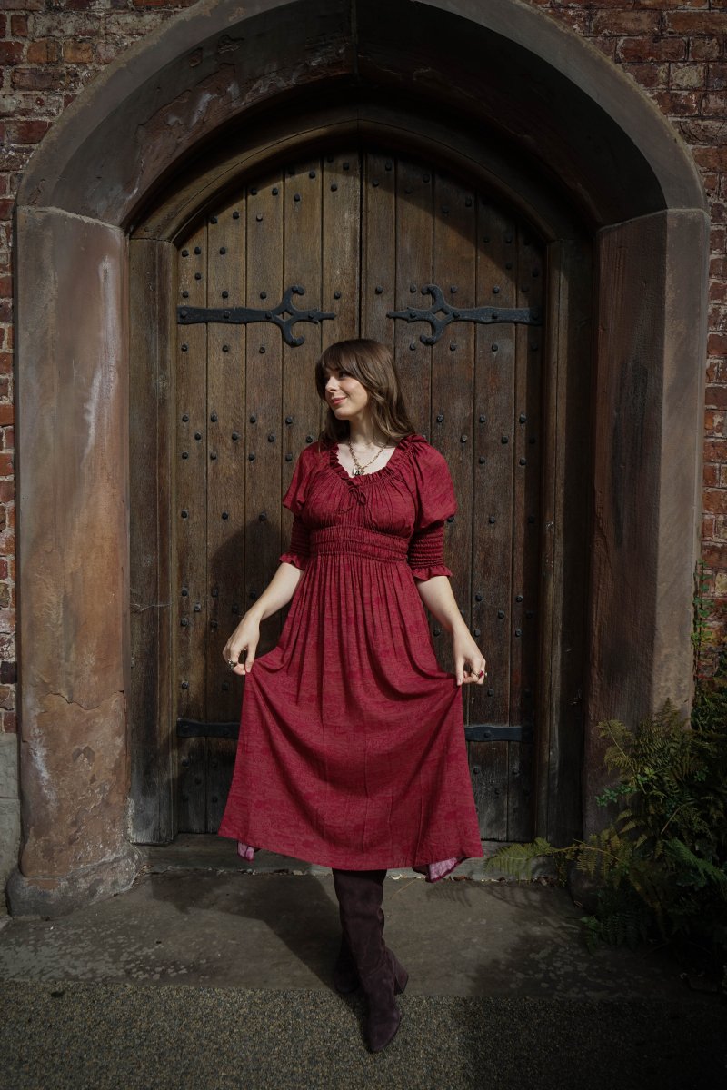 Marian Dress in Wine Arthur Print - Olivia Annabelle - original_value - medieval - historical