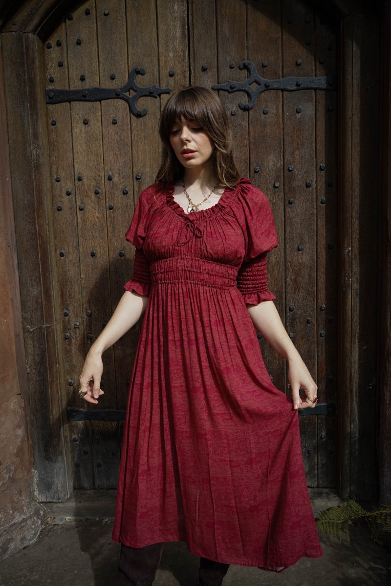 Marian Dress in Wine Arthur Print - Olivia Annabelle - original_value - medieval - historical