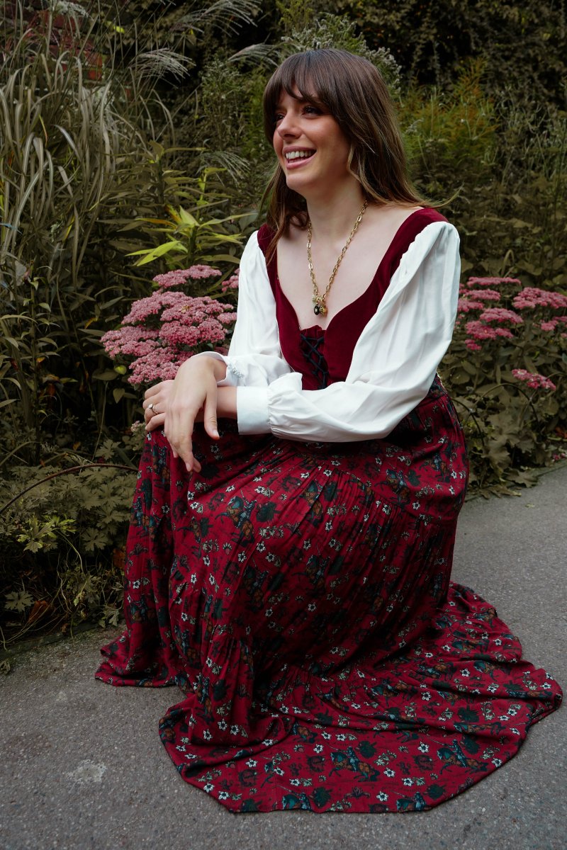 Stevie Dress in Wine Morris Print - Olivia Annabelle - original_value - medieval - historical