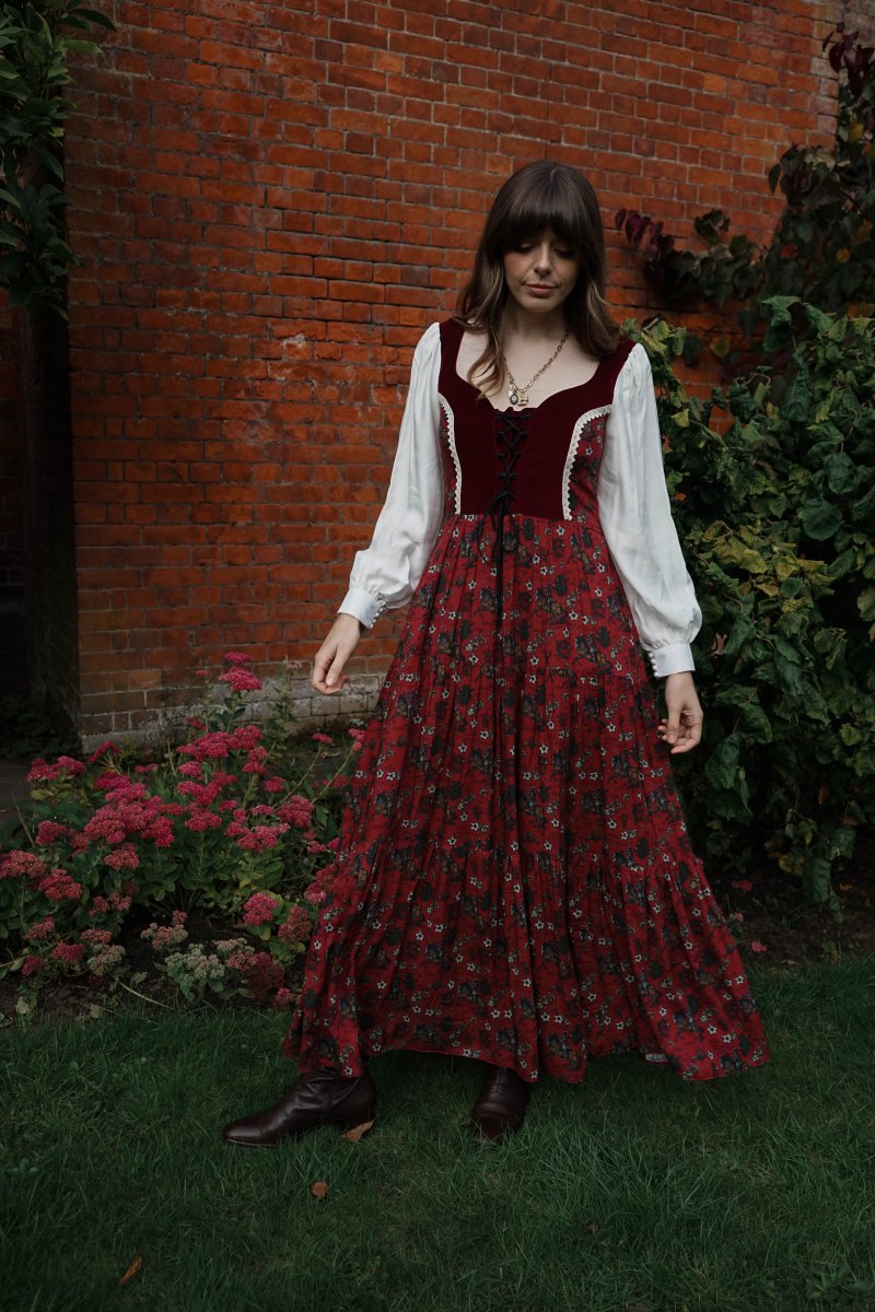 Stevie Dress in Wine Morris Print - Olivia Annabelle - original_value - medieval - historical