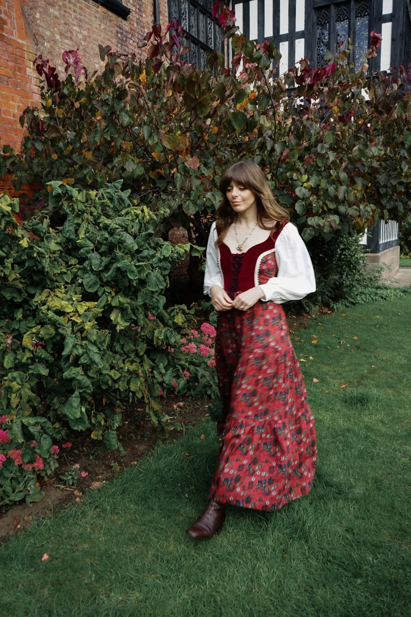 Stevie Dress in Wine Morris Print - Olivia Annabelle - original_value - medieval - historical