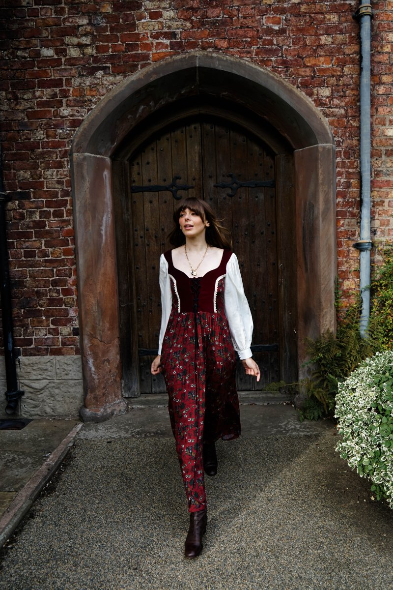 Stevie Dress in Wine Morris Print - Olivia Annabelle - original_value - medieval - historical