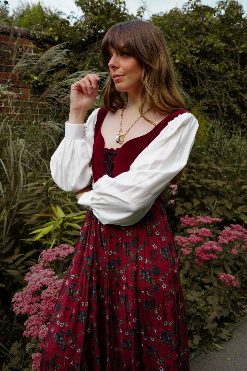 Stevie Dress in Wine Morris Print - Olivia Annabelle - original_value - medieval - historical