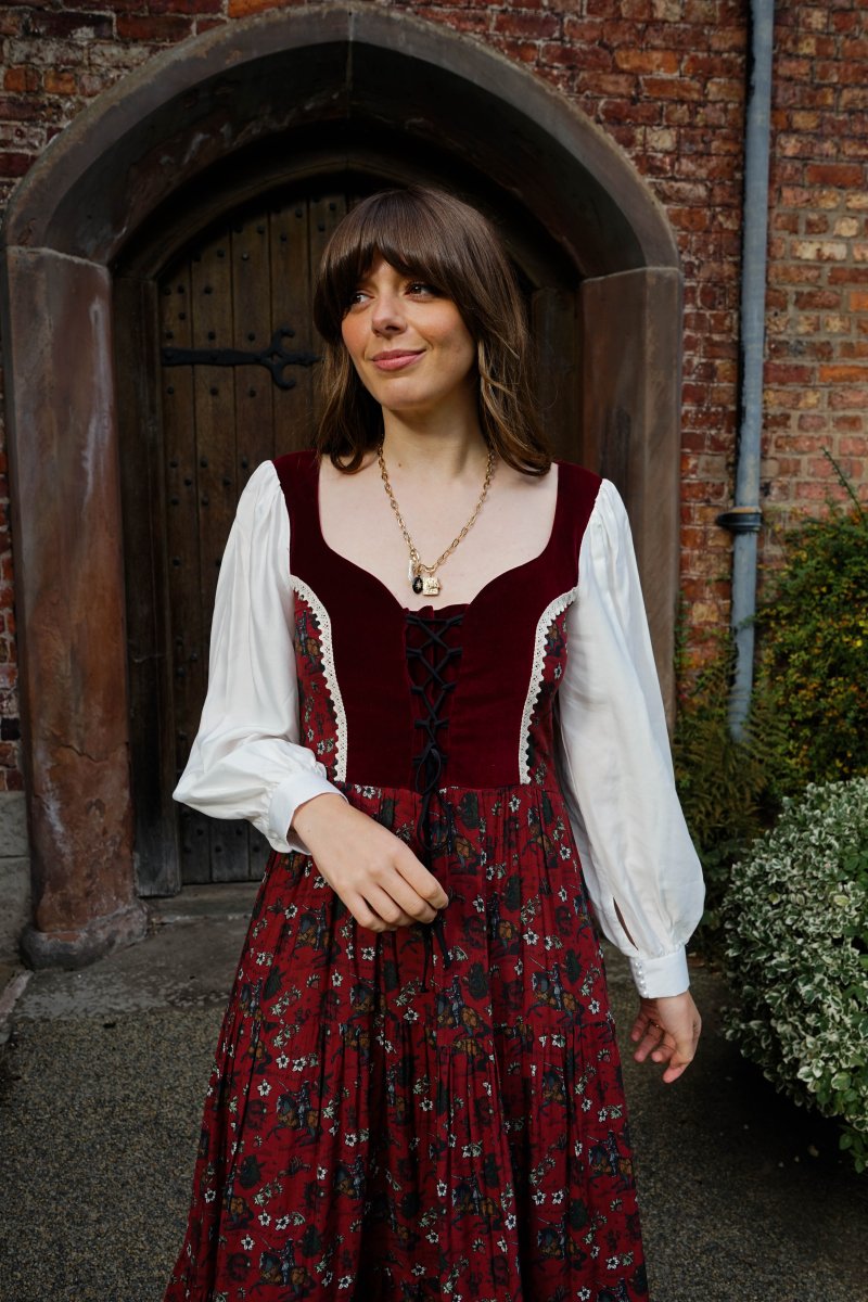 Stevie Dress in Wine Morris Print - Olivia Annabelle - original_value - medieval - historical