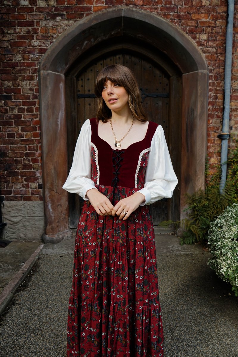 Stevie Dress in Wine Morris Print - Olivia Annabelle - original_value - medieval - historical