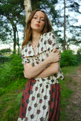 Load image into Gallery viewer, Uthyr Blouse in Ticking Dragon Cameo Print - Olivia Annabelle - original_value - medieval - historical