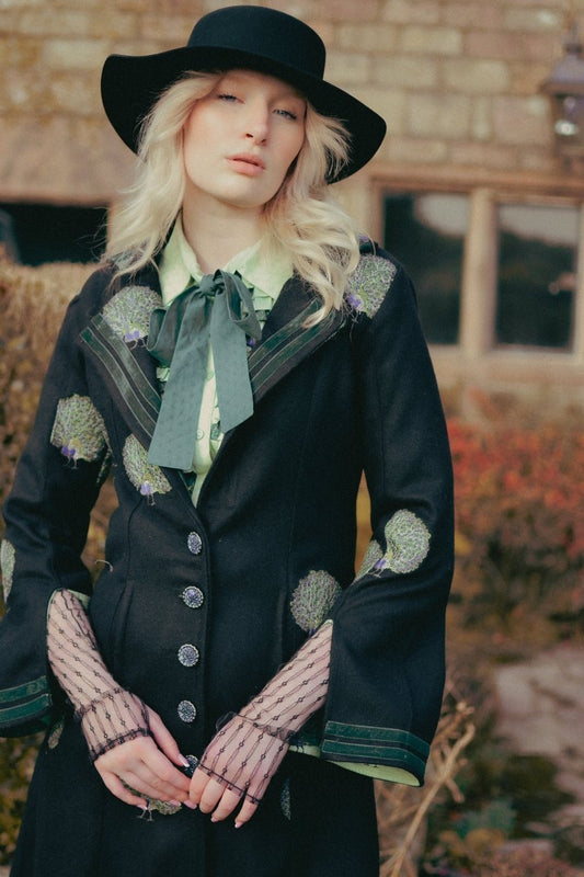*Sample* Dorian Coat in Peacock Dance Embroidery - Olivia Annabelle - #original_value - #medieval - #historical