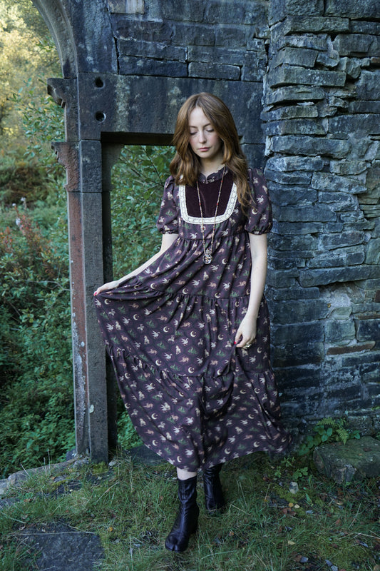 Laura Dress in Damson Folklore Ribbon Print