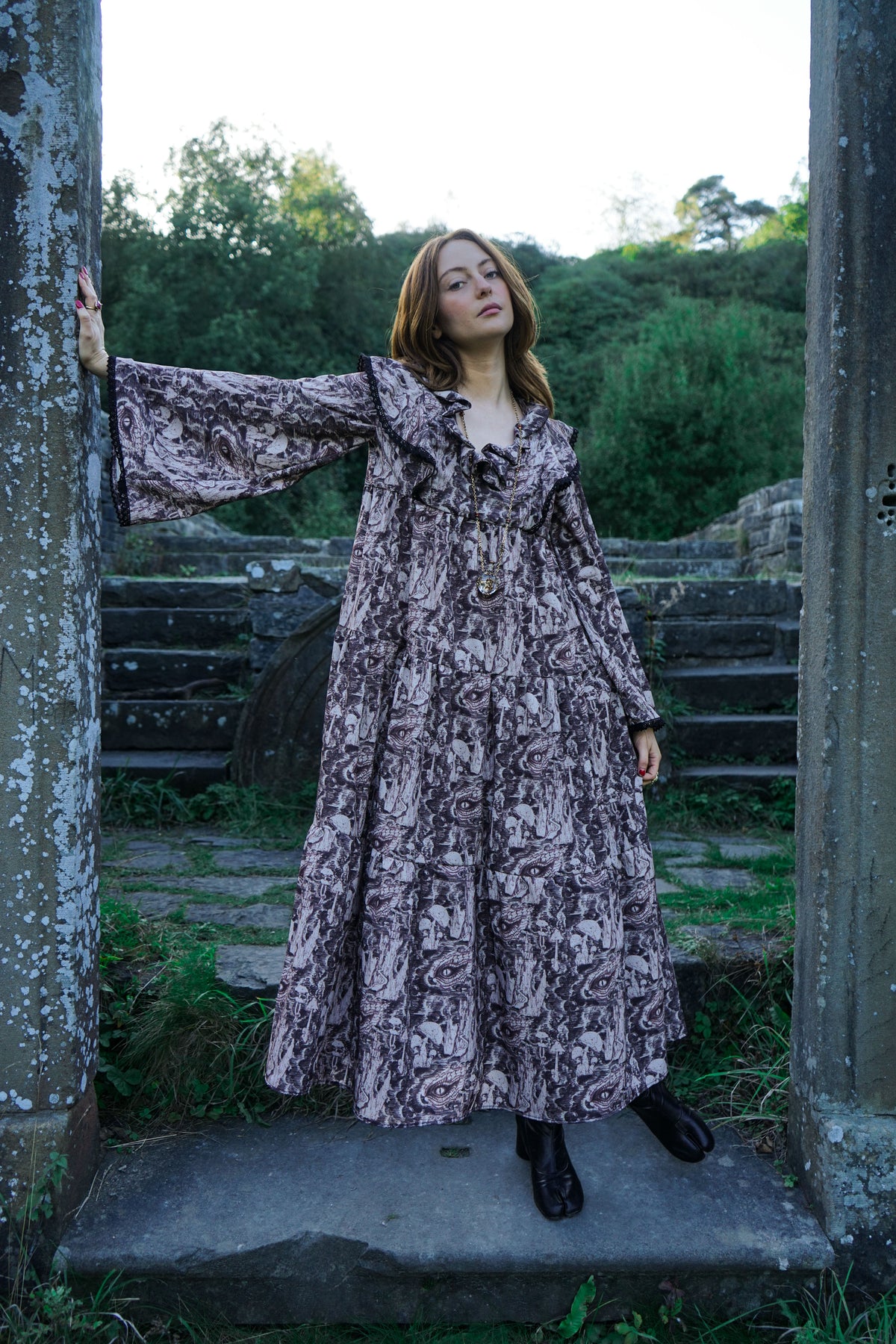 Lowri Dress in Umber Ulvaag Dragon Print
