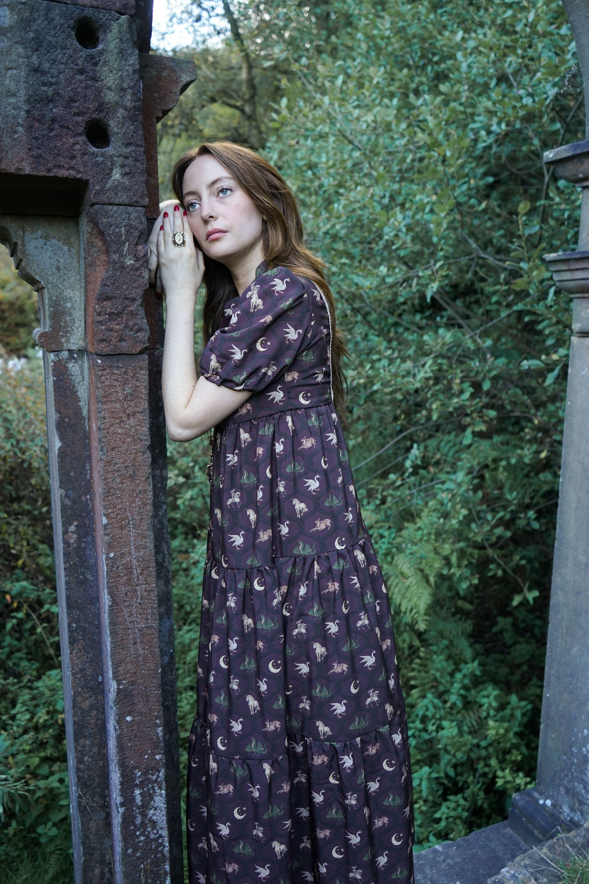 Laura Dress in Damson Folklore Ribbon Print