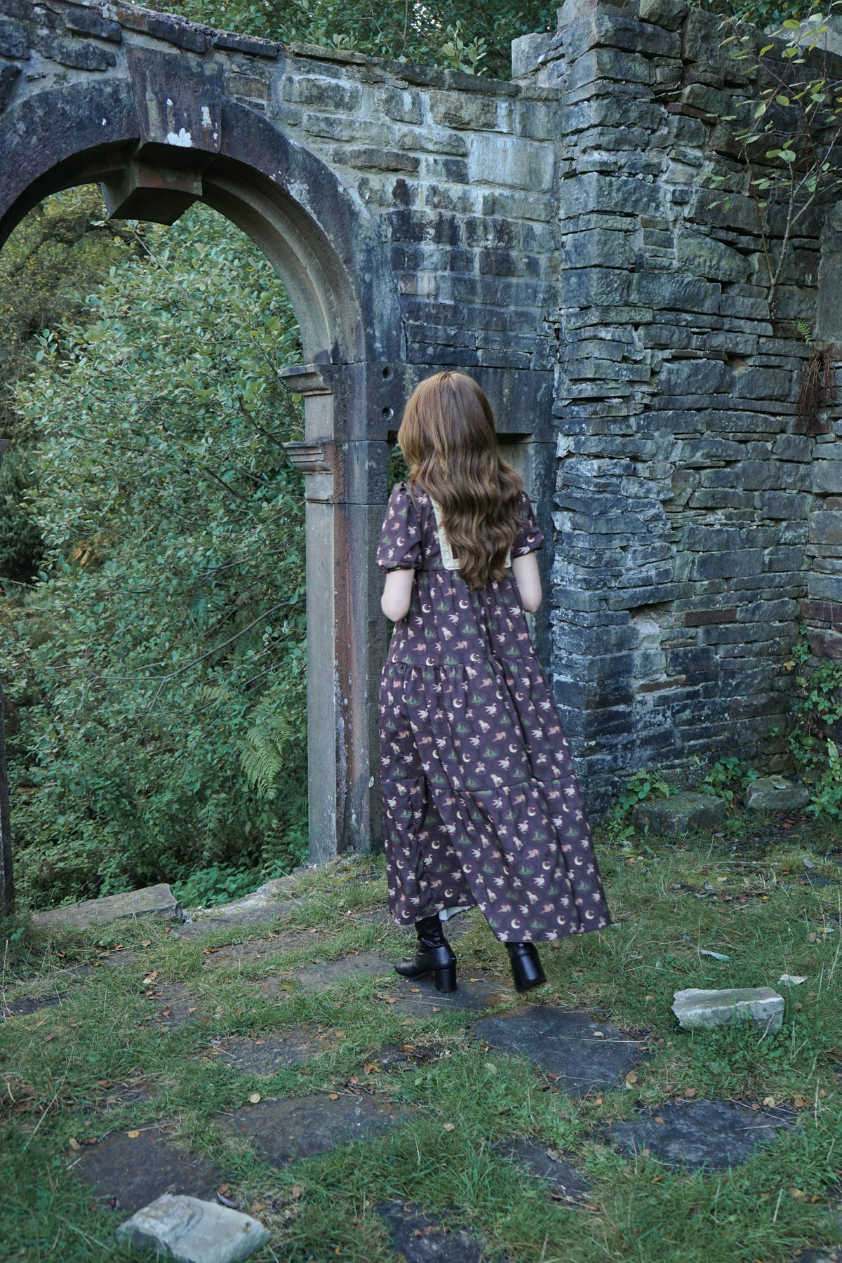 Laura Dress in Damson Folklore Ribbon Print