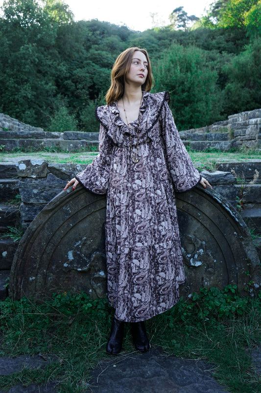Lowri Dress in Umber Ulvaag Dragon Print