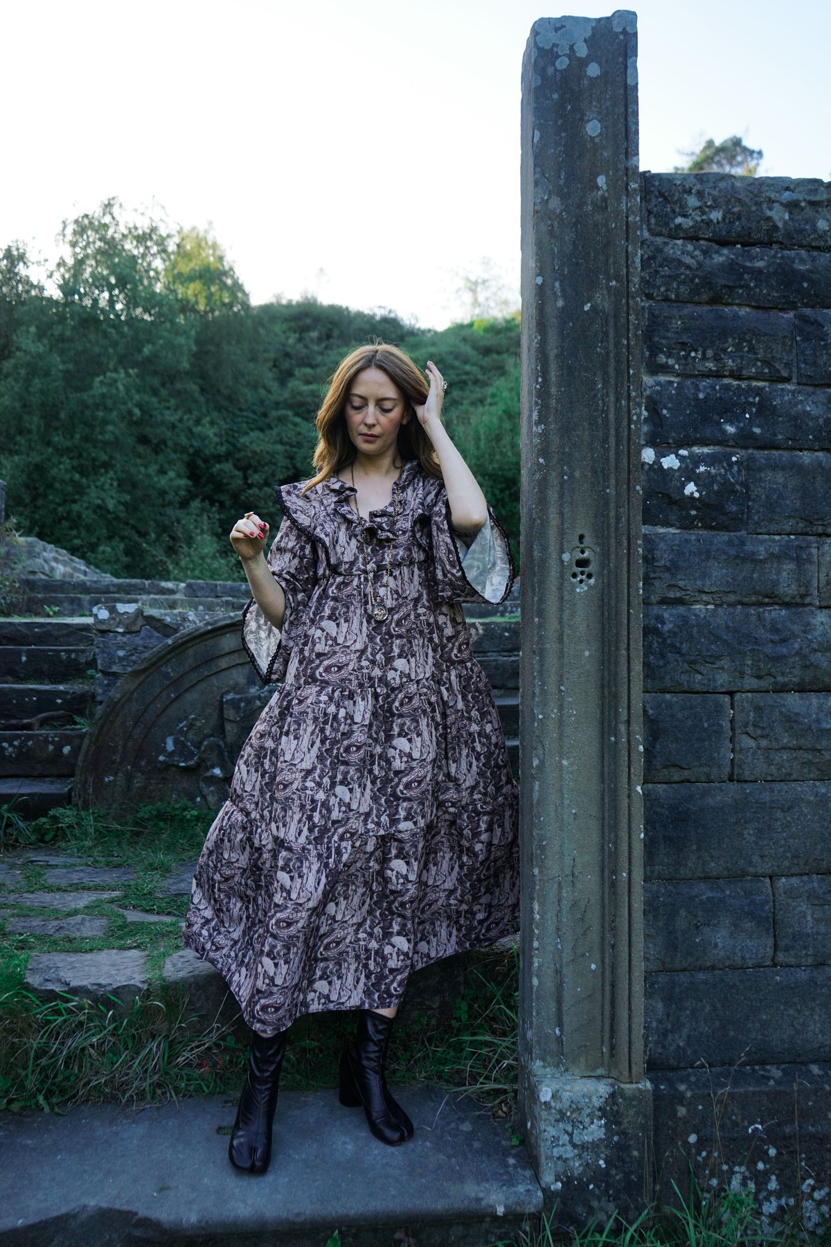 Lowri Dress in Umber Ulvaag Dragon Print