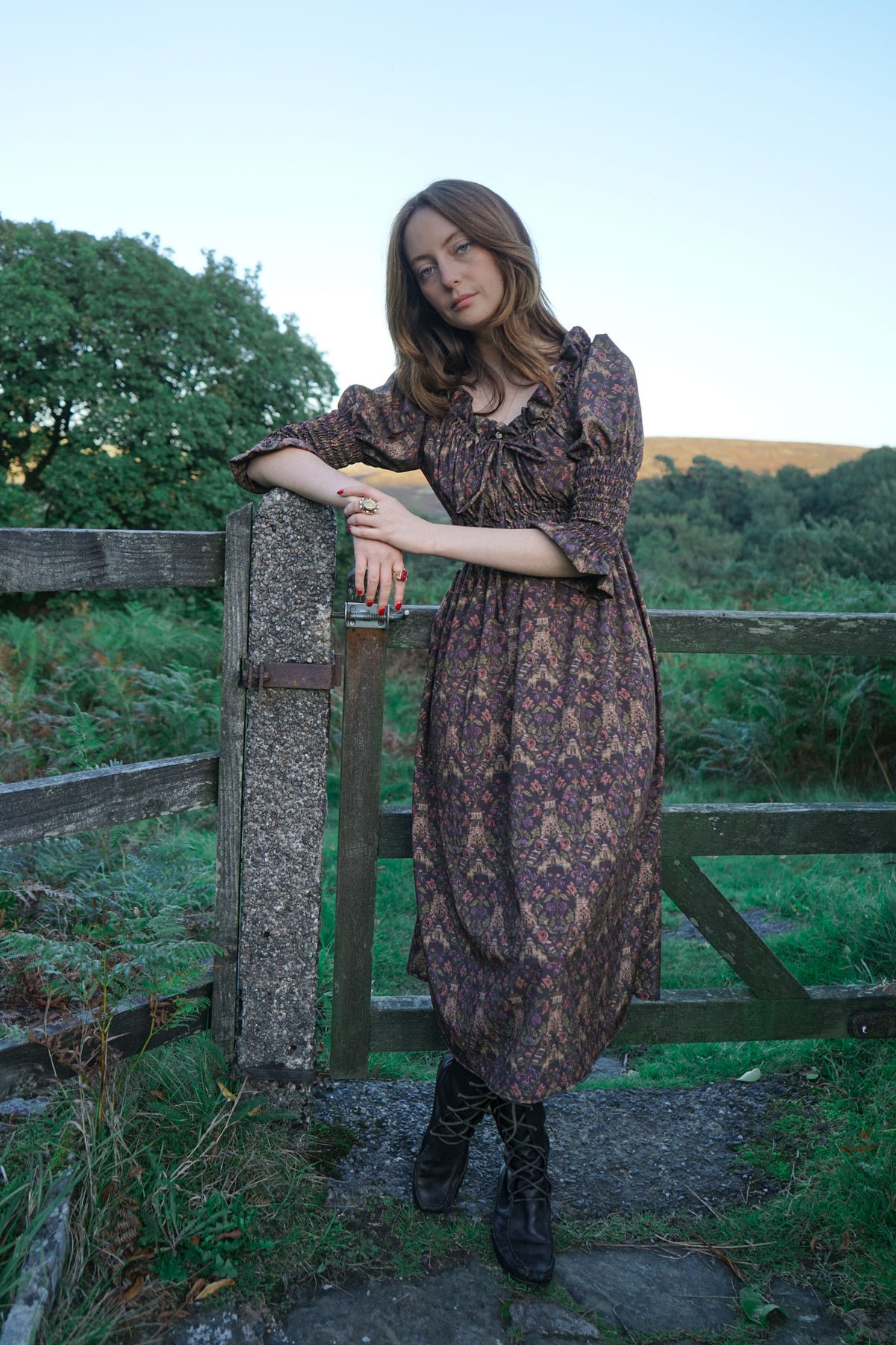 Marian Dress in Plum Castell Print