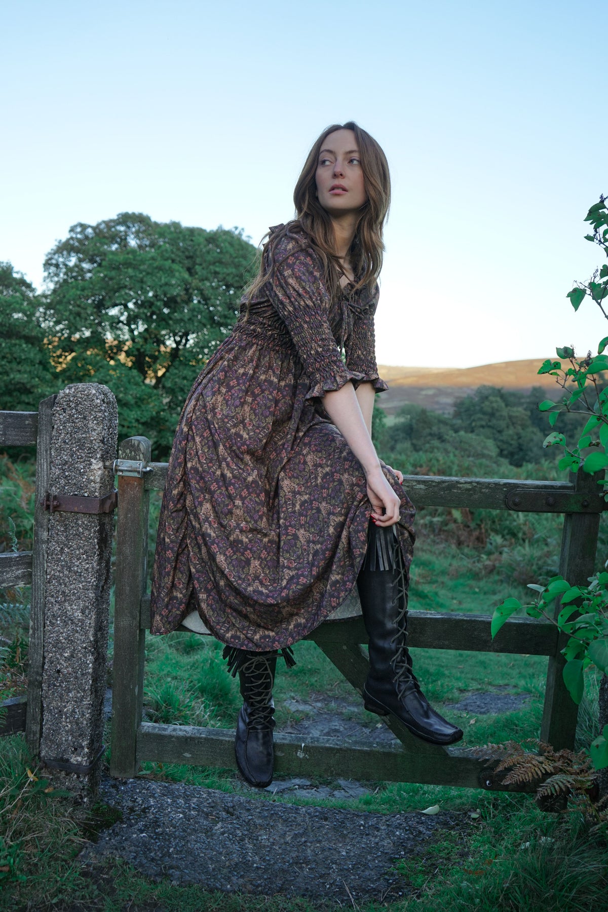 Marian Dress in Plum Castell Print