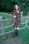 Load image into Gallery viewer, Lowri Mini Dress in Damson Folklore Ribbon Print
