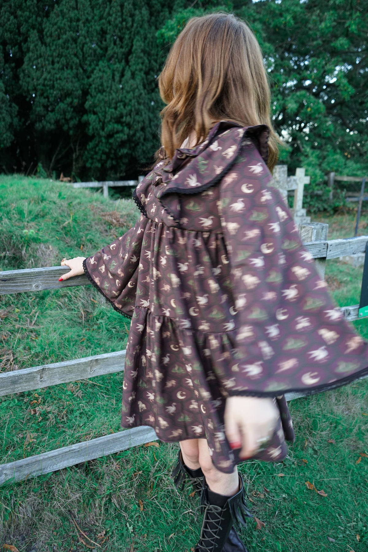 Lowri Mini Dress in Damson Folklore Ribbon Print
