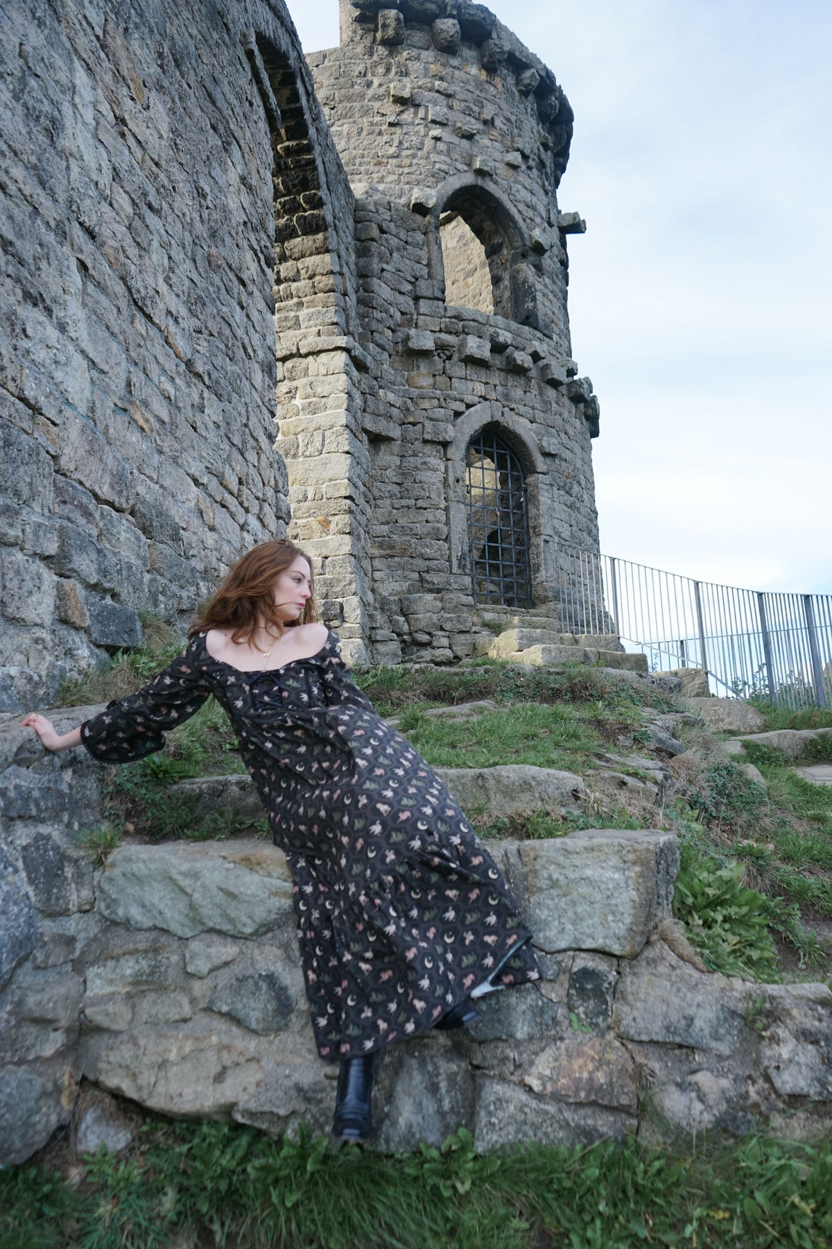 Ceridwen Dress in Coal Folklore Ribbon Print