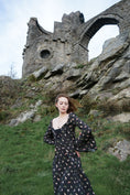 Load image into Gallery viewer, Ceridwen Dress in Coal Folklore Ribbon Print
