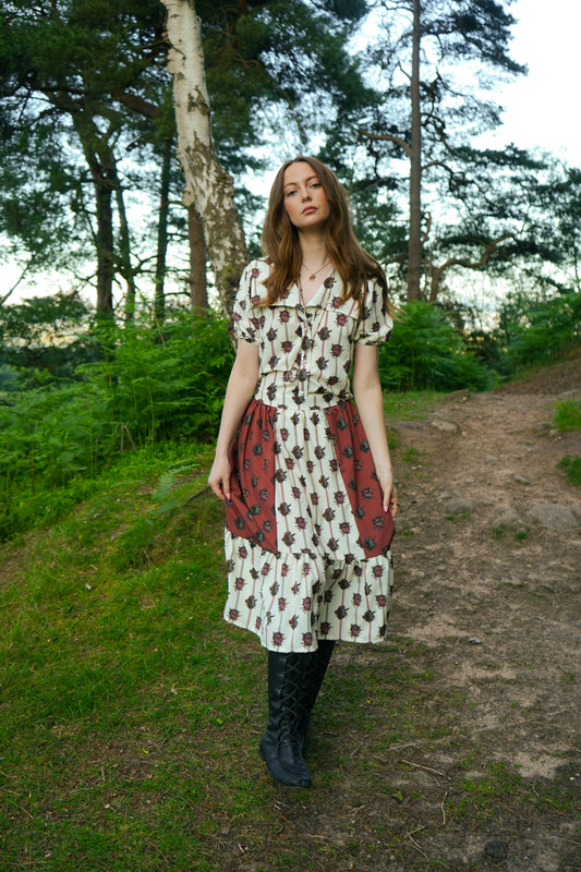Rhiannon Midi Skirt in Ticking Dragon Cameo Print