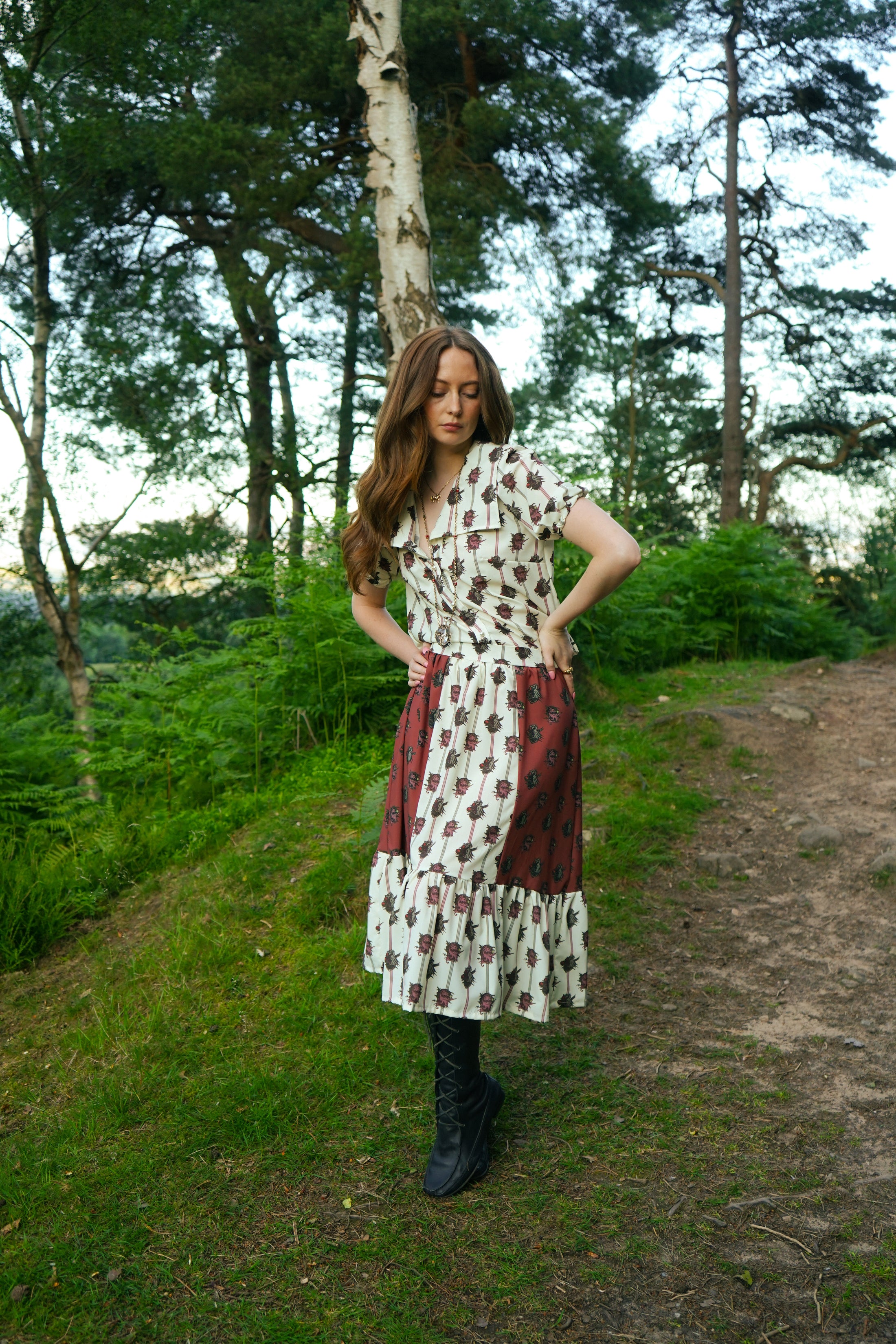 Rhiannon Midi Skirt in Ticking Dragon Cameo Print