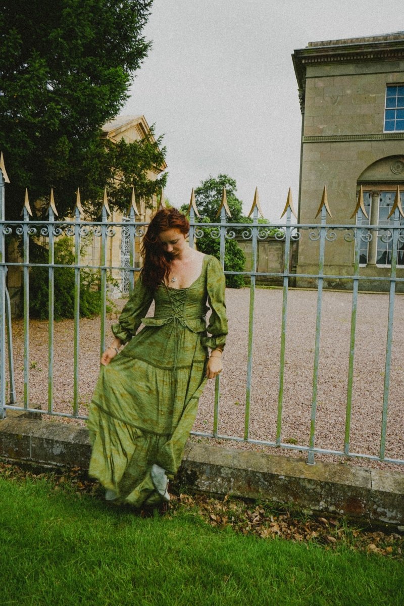 Carys Dress in Green Arthur Print - Olivia Annabelle - original_value - medieval - historical