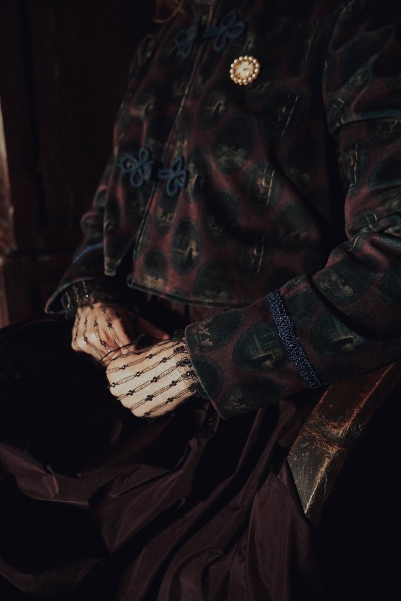 Cathy Jacket in Claret Haunting Print - Olivia Annabelle - original_value - medieval - historical