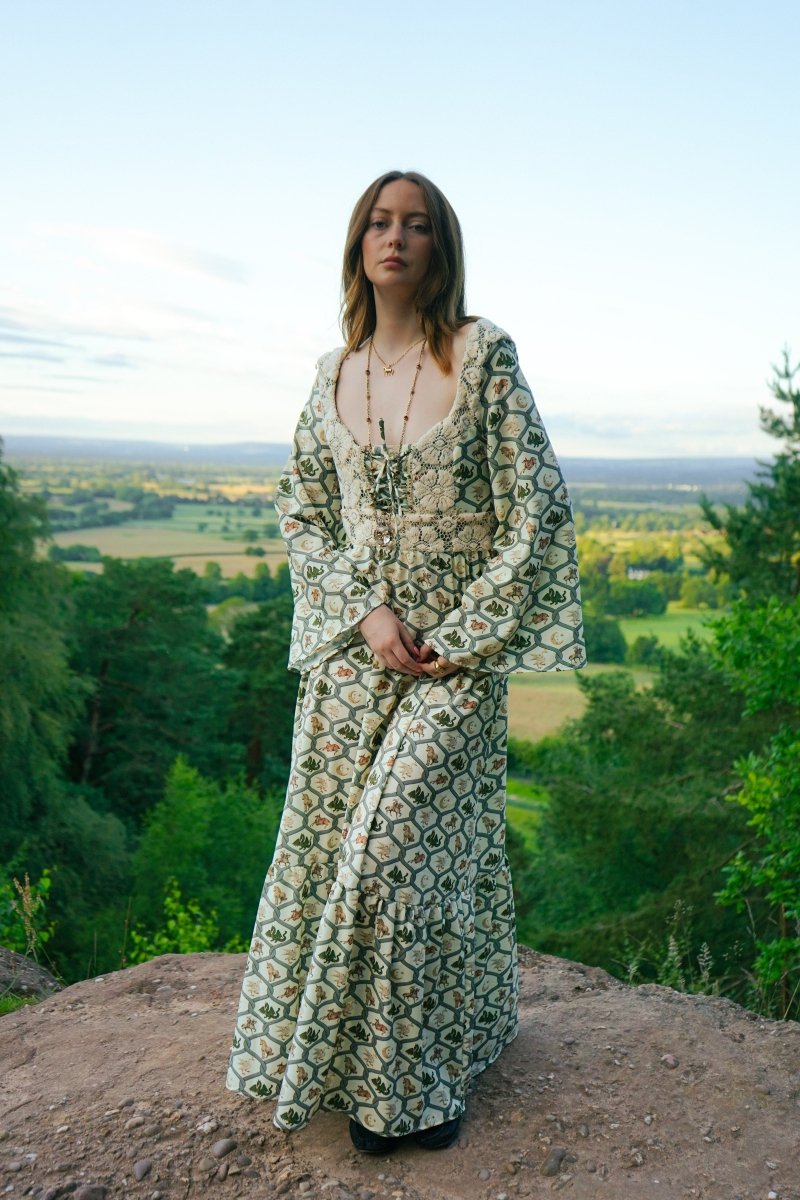 Ceridwen Dress in Folklore Ribbon Print - Olivia Annabelle - original_value - medieval - historical