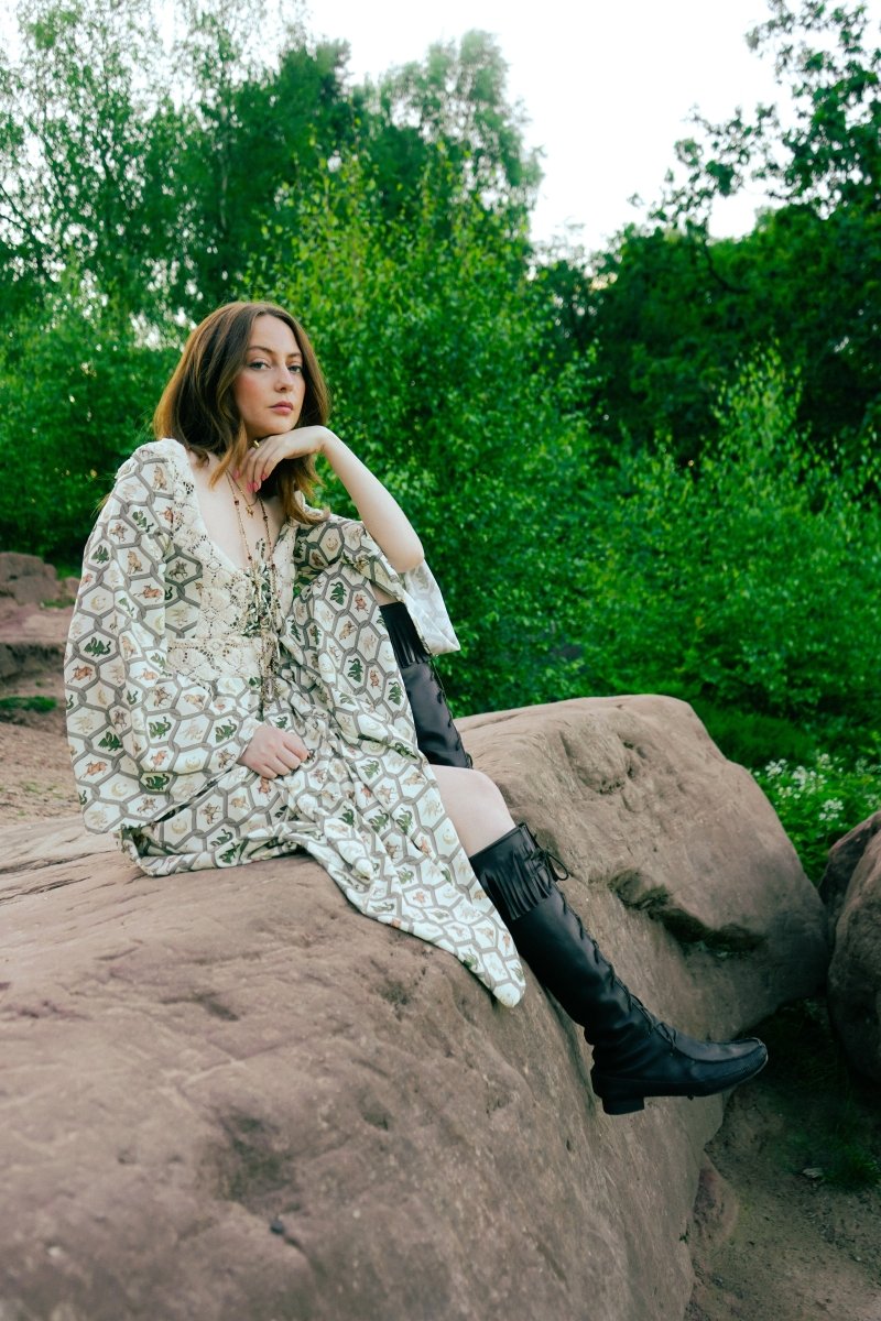 Ceridwen Dress in Folklore Ribbon Print - Olivia Annabelle - original_value - medieval - historical