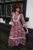 Load image into Gallery viewer, Florence Dress in Wine Ulvaag Dragon Print - Olivia Annabelle - original_value - medieval - historical
