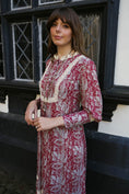 Load image into Gallery viewer, Florence Dress in Wine Ulvaag Dragon Print - Olivia Annabelle - original_value - medieval - historical
