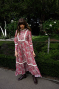 Load image into Gallery viewer, Florence Dress in Wine Ulvaag Dragon Print - Olivia Annabelle - original_value - medieval - historical
