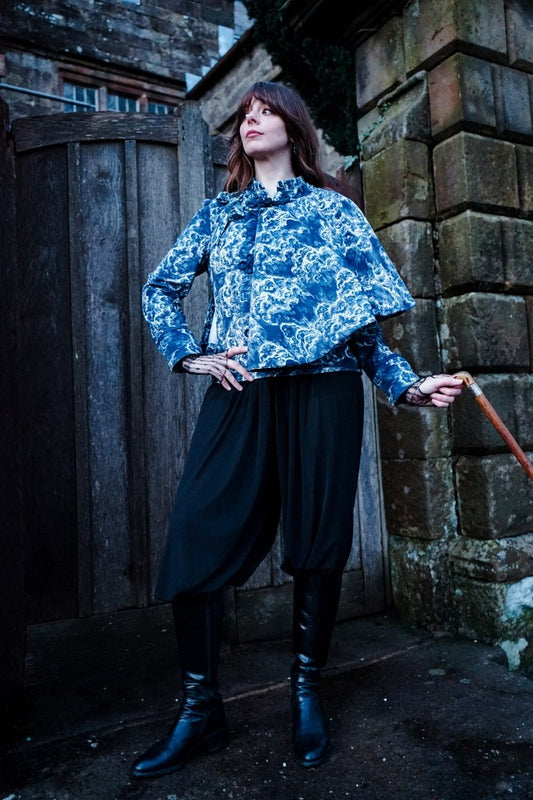 Heathcliff Cape Jacket in Wuthering Print - Olivia Annabelle - original_value - medieval - historical