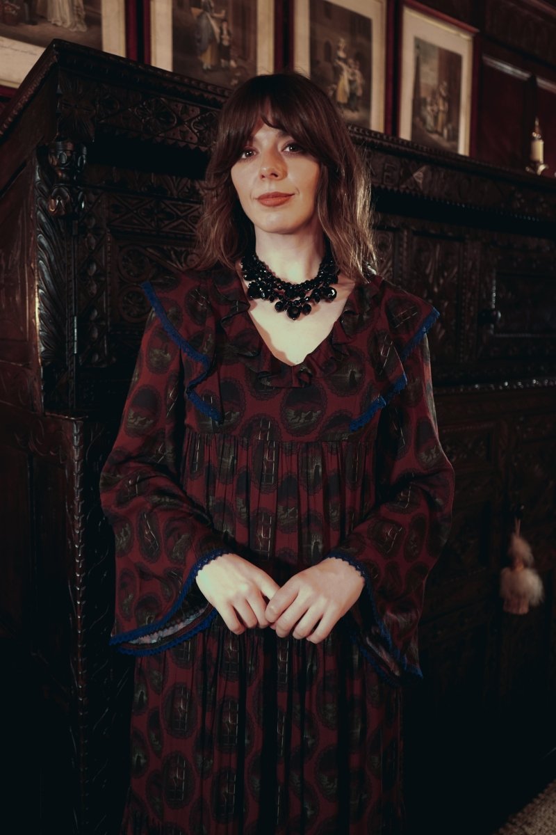 Lowri Dress in Crimson Haunting Print - Olivia Annabelle - original_value - medieval - historical