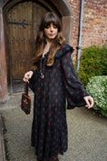 Load image into Gallery viewer, Lowri Dress in Jet Dragon Cameo Print - Olivia Annabelle - original_value - medieval - historical

