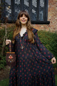 Load image into Gallery viewer, Lowri Dress in Jet Dragon Cameo Print - Olivia Annabelle - original_value - medieval - historical
